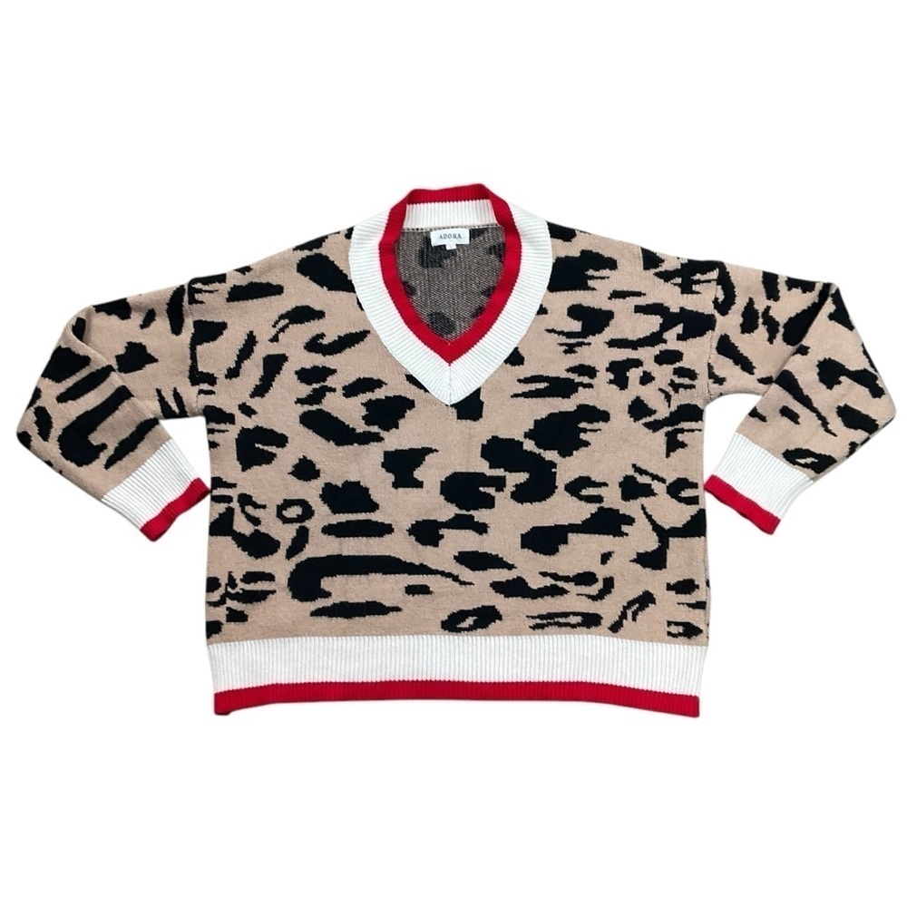 Adora Leopard Print V-neck Pullover Sweater Size Large